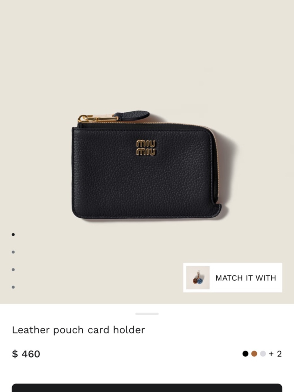 Miu Miu Black Pebbled Leather Zip Card Pouch
